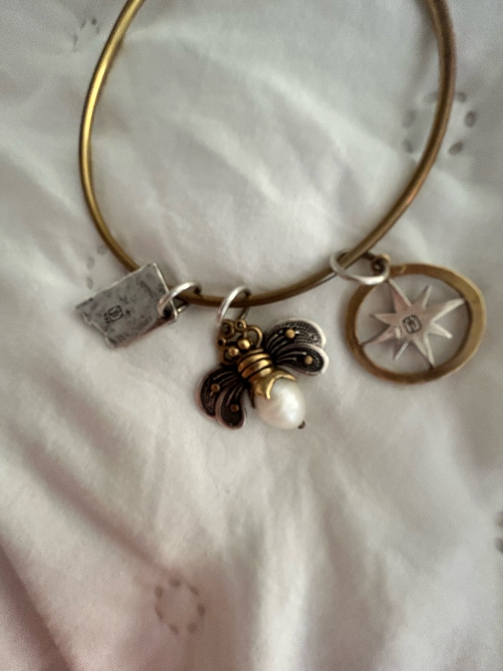 Waxing Poetic Gold-Tone Charm Bangle with Compass, Bee & Book - Picture 3 of 5